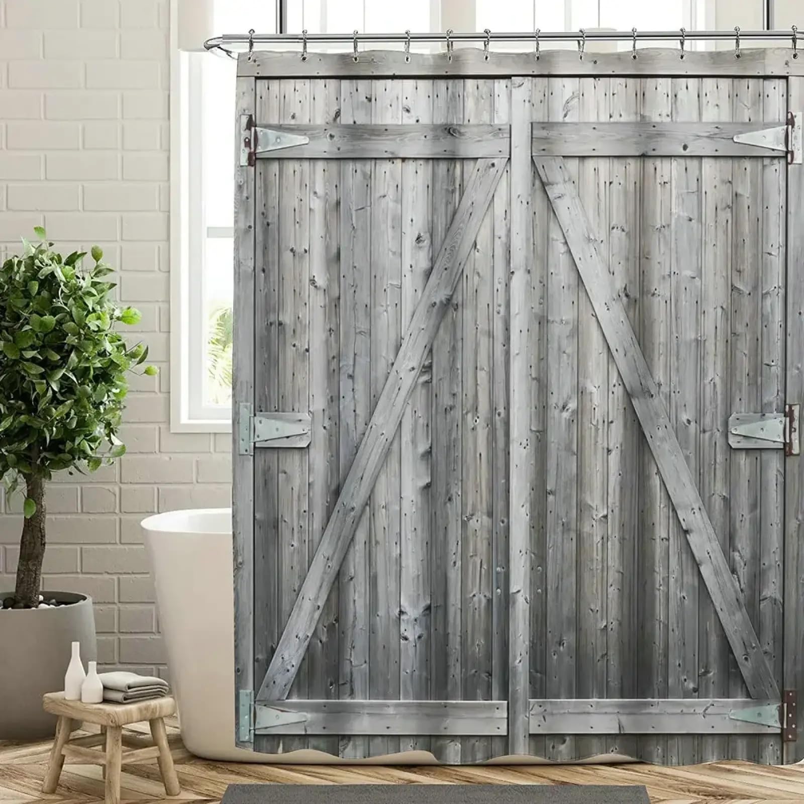 Rideau de douche lavable en polyester épais effet porte de grange bois ancien