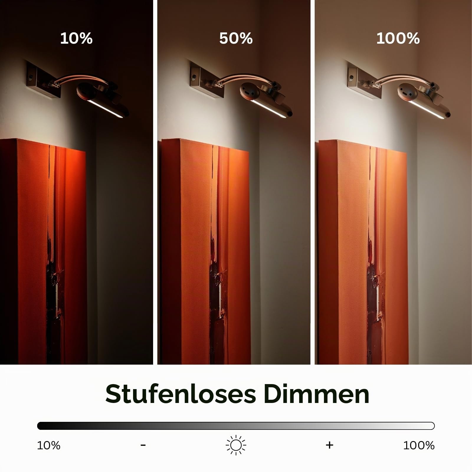 Auraglow Wiederaufladbare Smart Sensor Bilderleuchte - Wandleuchte, PIR-Bewegungssensor, 3000K Warmweiß - Dimmbar - Batteriebetrieben - Magnetisch (Schwarz, 1 Pack)