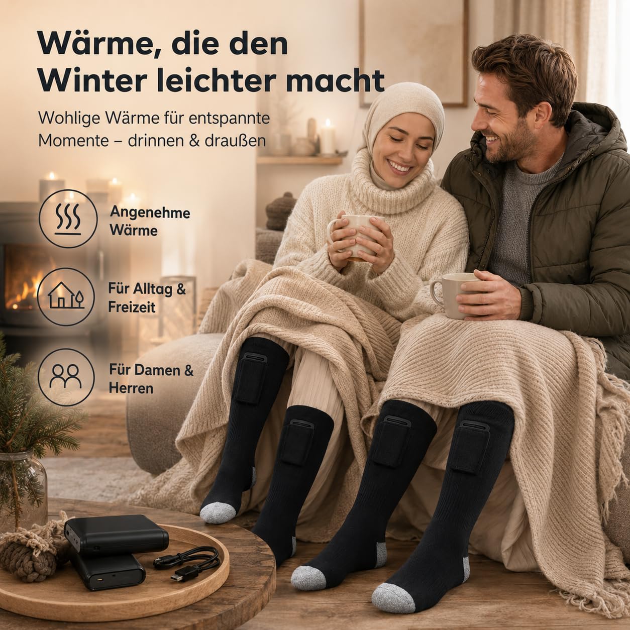 Elektrisch beheizte Socken mit 4000 mAh Akku je Socke, Unisex Wintersocken mit 3 Heizstufen, waschbar, für Outdoor, Skifahren, Wandern, kalte Füße, Geschenkbox