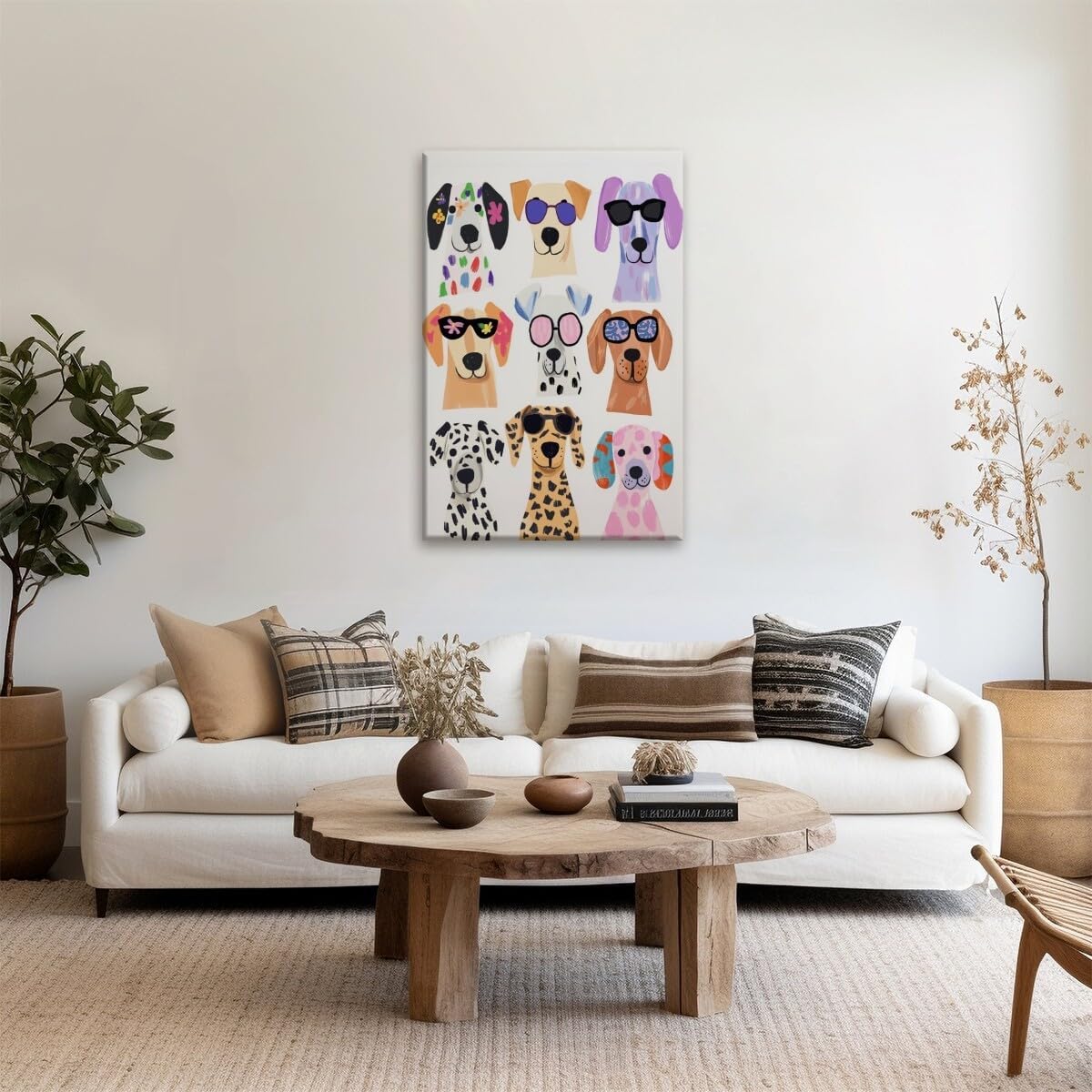 Colorful Funny Dog Wall Art Cool Puppy Portrait Canvas Print Trendy Dog Wearing Glasses Pet Poster Maximalist Picture Funky Animal Painting Modern Decor for Kids Room Nursery 24x36inch Unframed