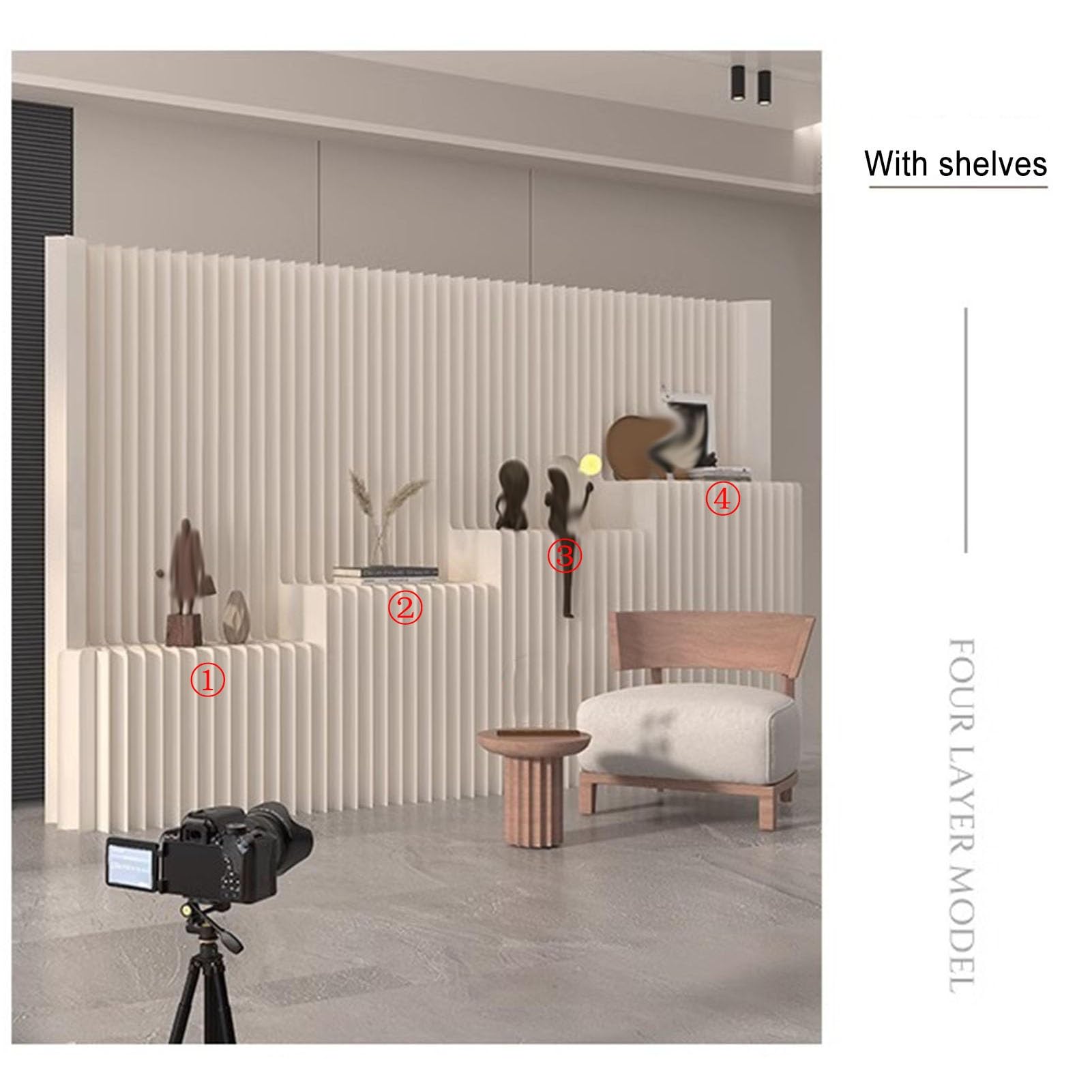 Rideaux de séparation de pièce, cloison Murale en Papier Pliable avec étagères, épaisseur renforcée pour Plus d'intimité, idéale pour Le Salon, la Chambre ou Le Bureau (5 m x 1,8 m