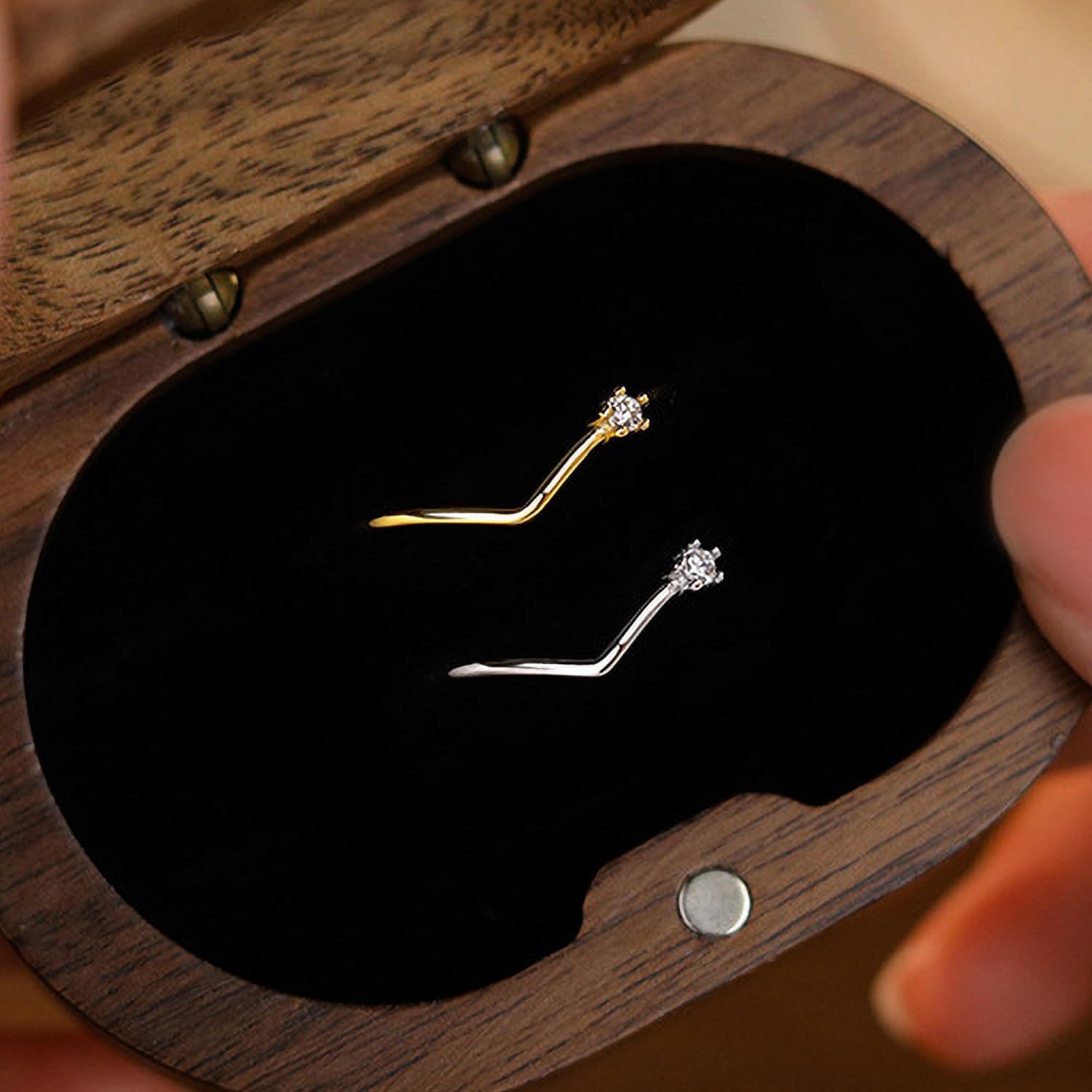 SUYACS Dainty 14K Gold Plated V Rings for Women Non Tarnish 925 Sterling Silver CZ Birthstone Wedding Bands Engagement Promise Ring Stackable Thin Simple Ring Jewelry Birthday Gifts for Her - Image 6