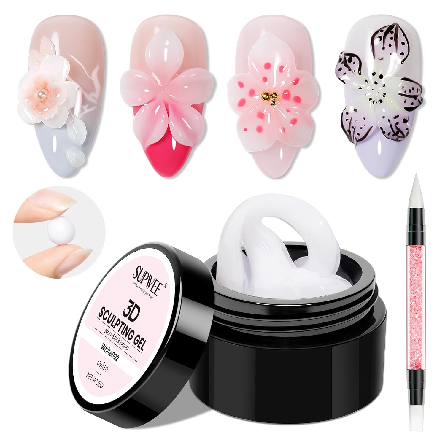 GAOY 3D Sculpting Gel for Nail Art, Semi-solid Modeling Gel for Rubbing Chrome Nail Powder, Sticking Rhinestones and Painting, No Wipe