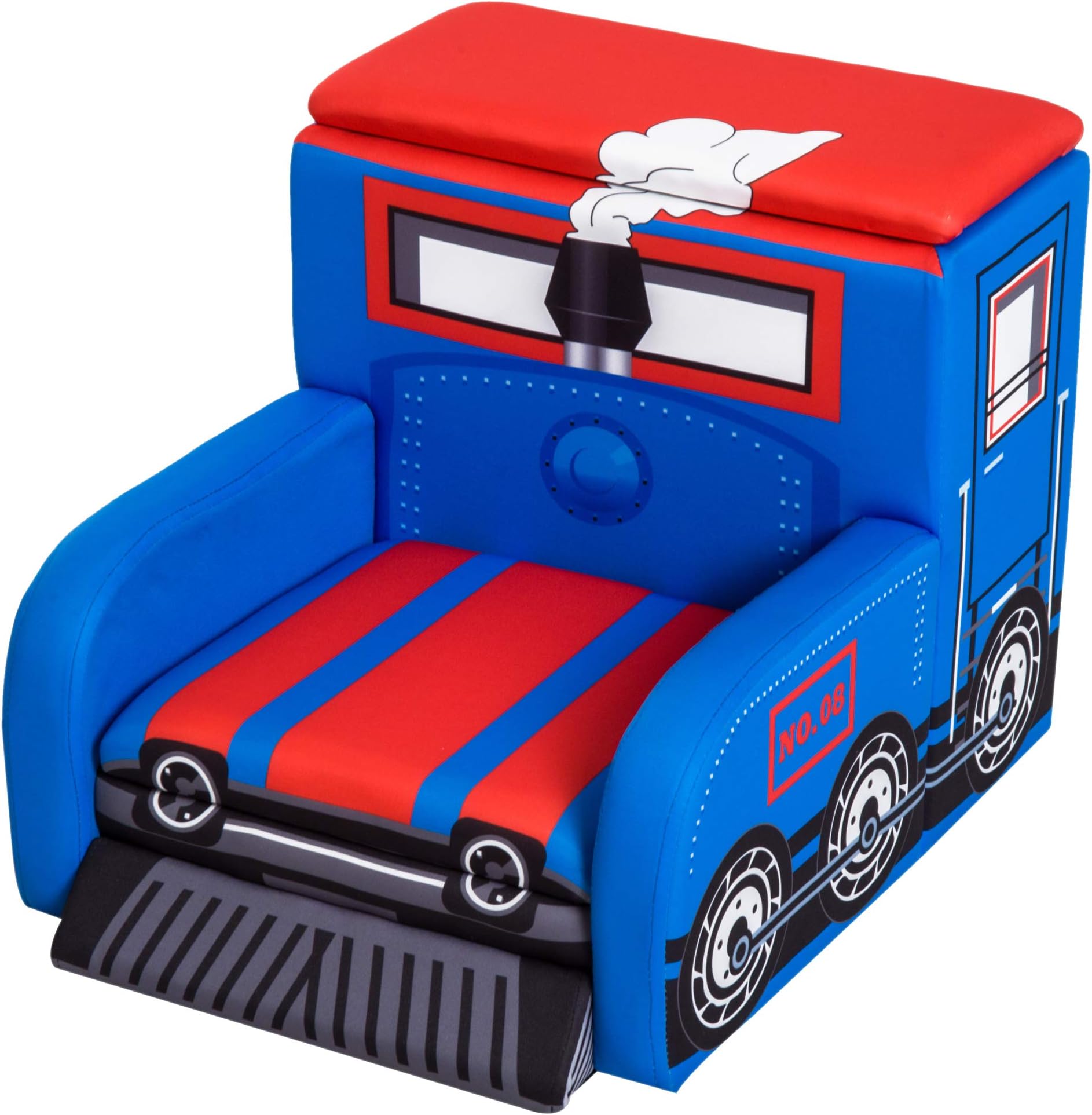 Qaba 17” Multi Spandex Storage Sofa Chair for Kids - Train Engine Locomotive