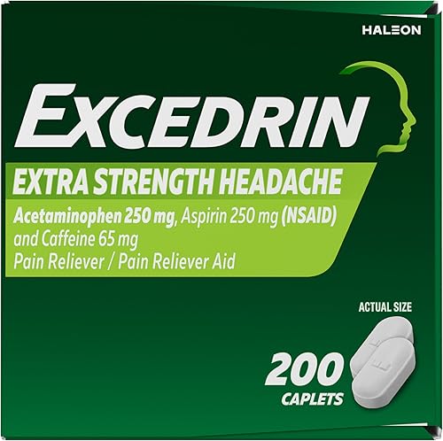 Miniatura 10 de Excedrin Cápsulas extra fuertes para aliviar el dolor de cabeza, acetaminofeno 250 mg, aspirina 250 mg, cafeína 65 mg, analgésico, 200 unidades