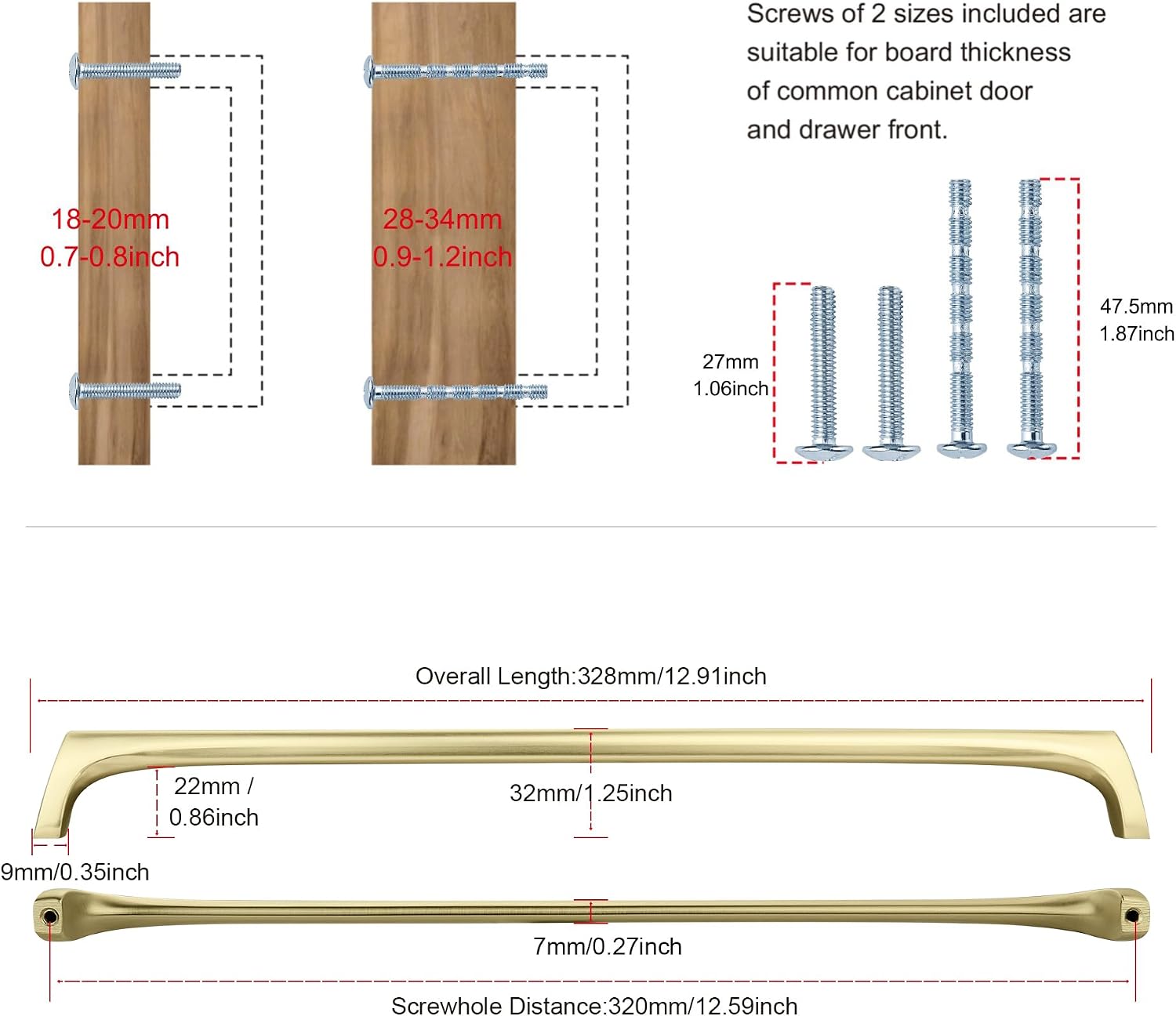 AVICCI 5 Pack Cabinet pulls-12.6"/320mm Brushed Gold Modern Drawer Handles for Kitchen Cabinet Handles Batheroom Drawer Dresser Furniture Handware
