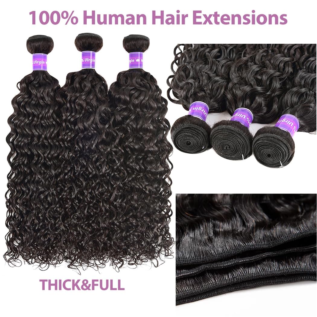 Water Wave Bundles 100% Unprocessed Brazilian Virgin Hair Bundles Wet and Wavy 3 Bundles Human Hair Extensions Sew-In for Black Women Natural Color