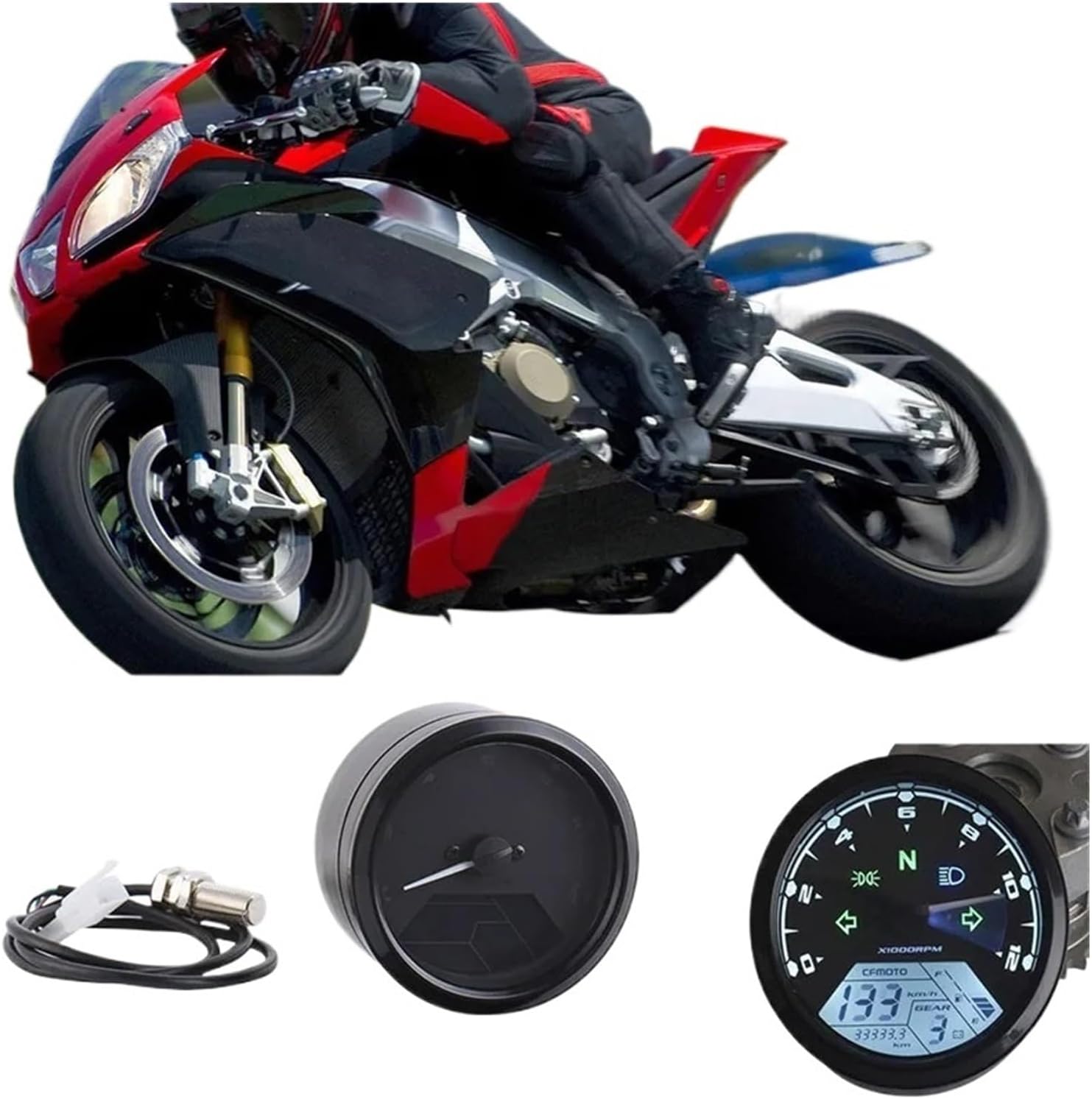 Tachometer Gauge Motorcycle Motorcycle Digital 12000RMP Speedometer Odometer Tachometer 1-4 Cylinders Motorbike Gauge Motorcycle Digital Dash Universal