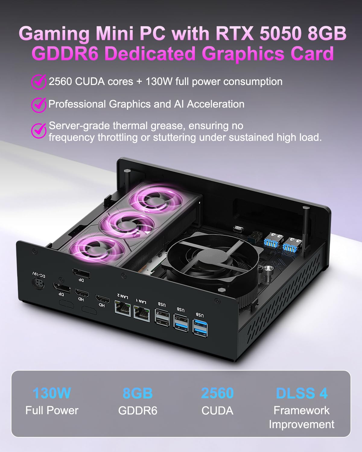 FANPEEC AI Mini PC Core Ultra 5-135H avec RTX 5050, PC Gaming 16Go DDR5 1To NVME SSD, WiFi6 BT5.2, 8K Quad Display, Mini Workstation Ordinateur avec AI Boost NPU, TPM2.0