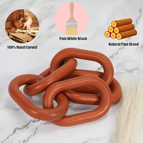 Vista 5 de HMASYO Decoración de Eslabones de Cadena de Madera Marrón, Cadena Decorativa de Madera de 5 Eslabones Acentos de Decoración del Hogar, Decoración