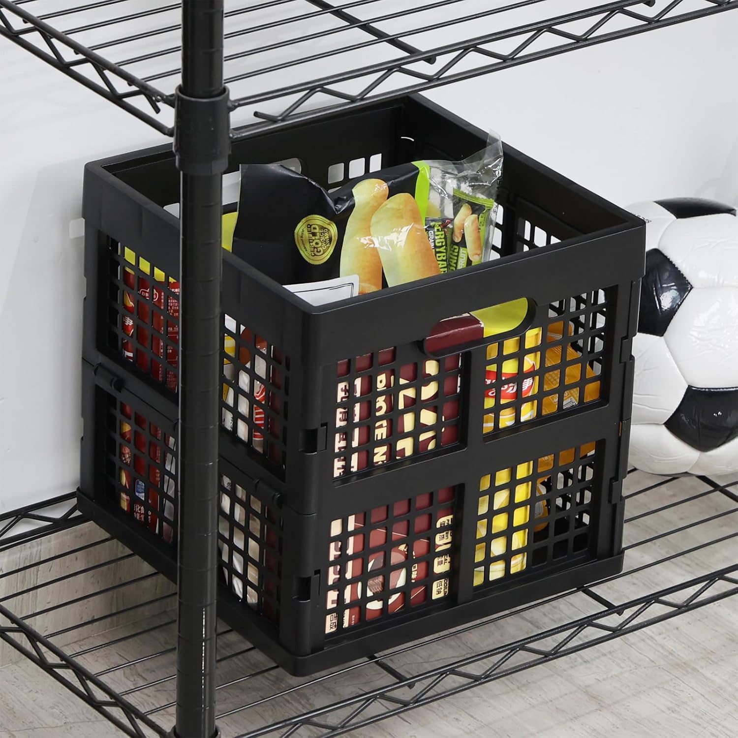 Black Square Milk Crate, 18 L Plastic Stackable Utility Crate, 3 Pack - Image 6