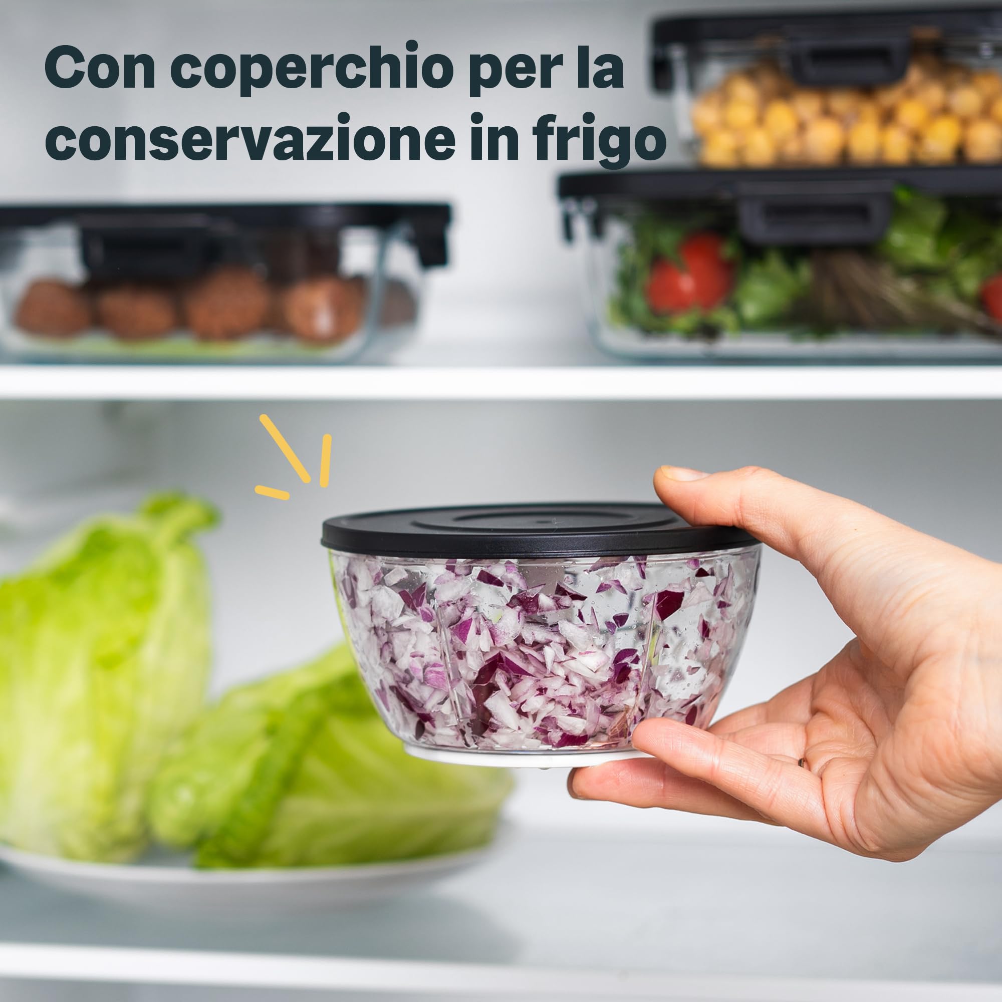 SILBERTHAL Tritatutto manuale a corda 500ml - Acciaio inox - 5 secondi - Con coperchio e raschietto - Per cipolle, aglio, erbe aromatiche