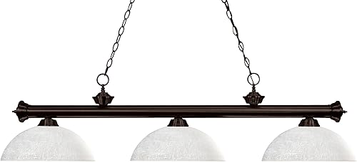 Z-Lite 200-3BRZ-DWL14 Riviera Three Light Billar, marco de acero, acabado bronce y sombra de lino blanco de material de vidrio