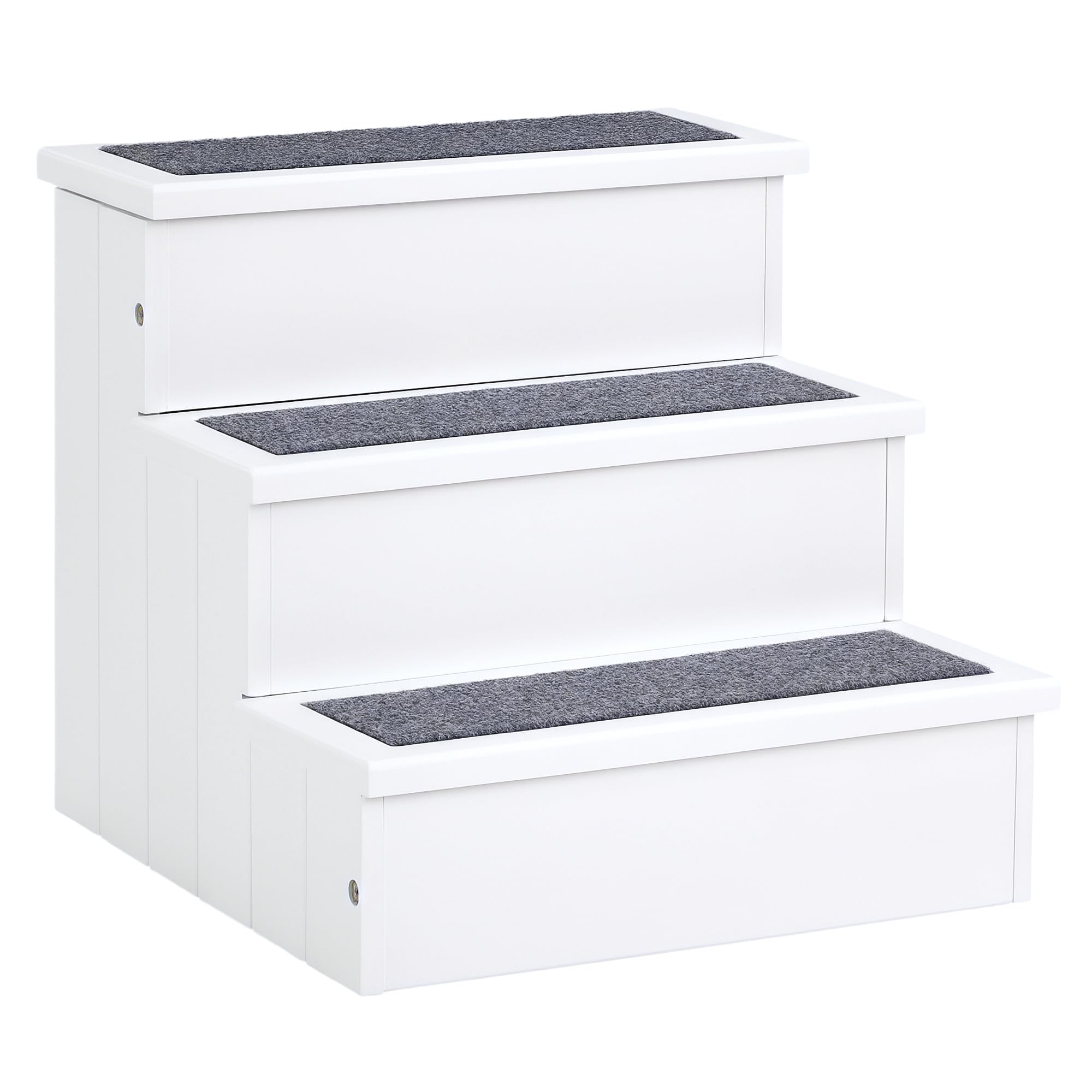 PawHut Dog Steps for Bed Sofa with Storage for Small Cats and Puppy White | 3 Step Wooden Dog Stairs for Sofa, Pet Stairs