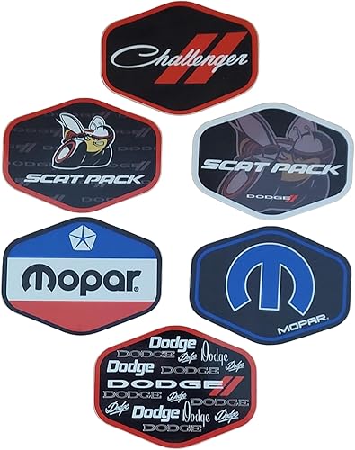 Miniatura 1 de Dodge, Mopar, Challenger and Scat Pack Logo Premium Vinilo serigrafiado pegatinas en forma hexagonal Paquete de 6 pegatinas fabricadas en Detroit
