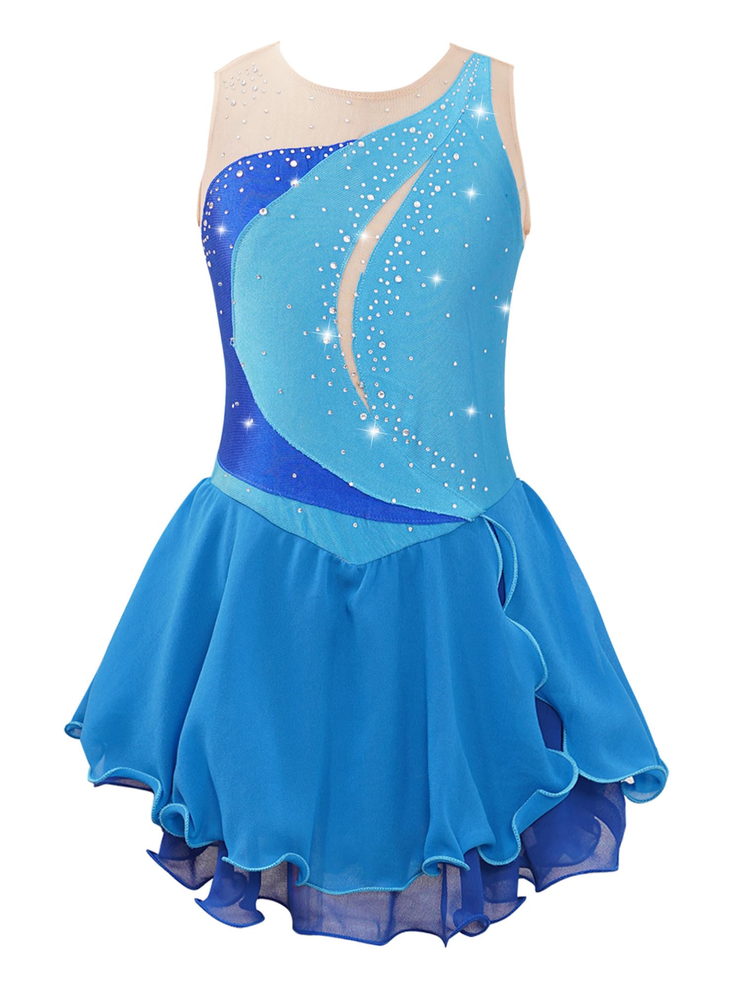 IEFIEL Vestido de Patinaje Artístico para Niña Maillot Ballet con Falda Malla de Gimnasia Rítmica sin Mangas con Lentejuelas Brillantes Vestido de Danza Lírica — view 9