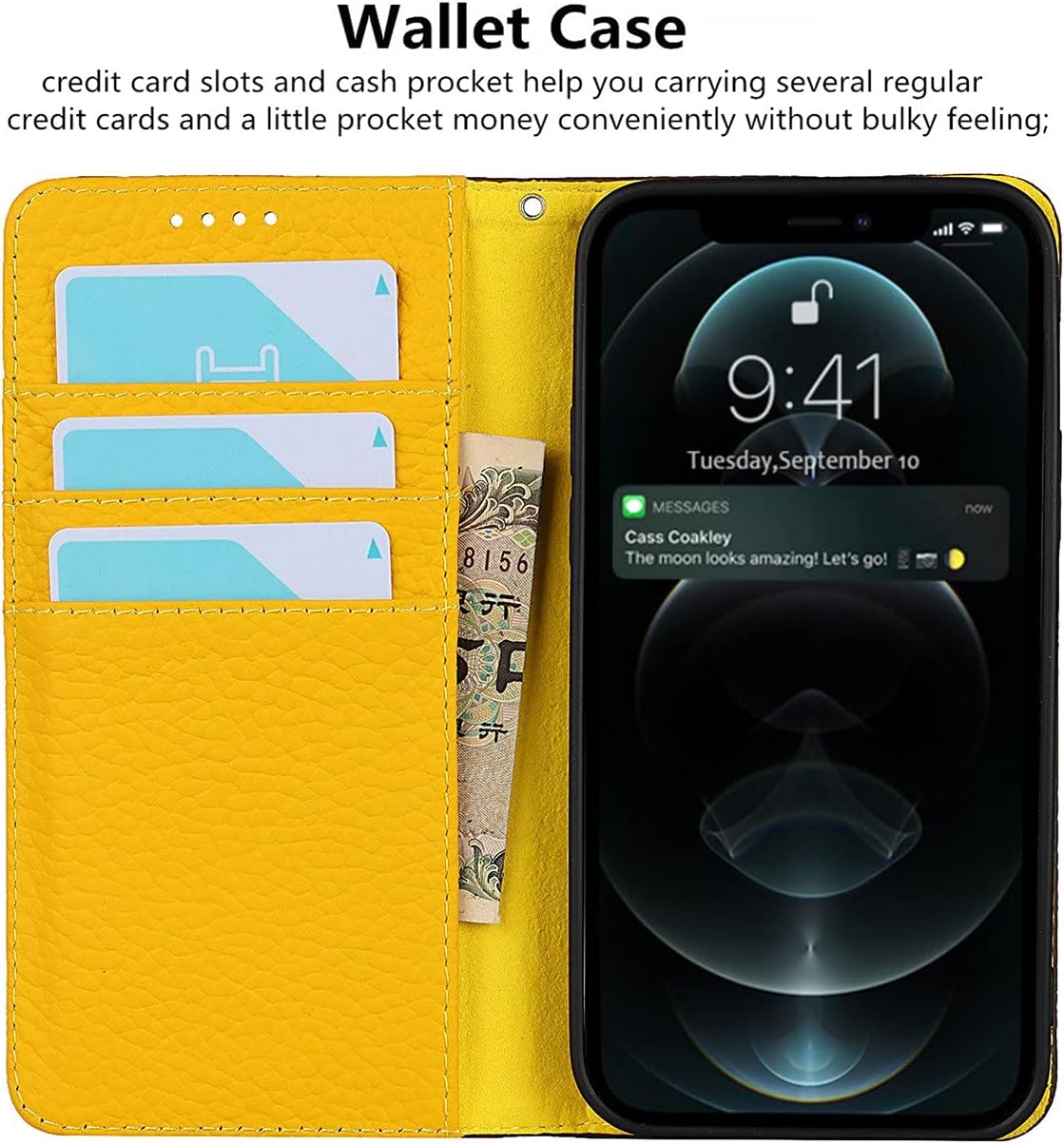 iCoverCase Compatible with iPhone 12/12 Pro Wallet Case with Credit Card Holder and Wrist Strap, RFID Blocking Genuine Leather Flip Magnetic Phone Cover 6.1 Inch (Brown)