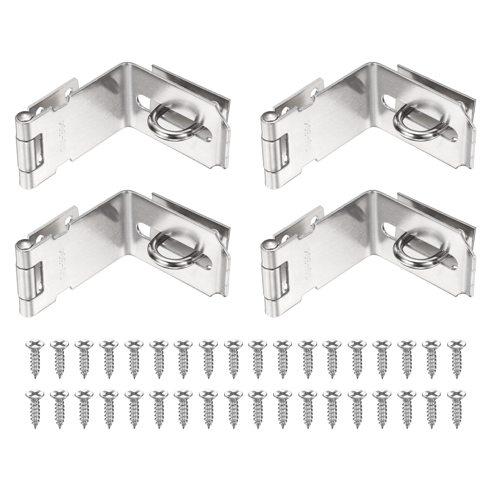 PATIKIL Door Hasp Latch (5 Inch, Silver) (4 Pcs), Stainless Steel 90 Degree Padlock Hasp Safety Angle Locking Latch with Screws, Suit for- Cabinet/Garden/Yard/Shed/Closet