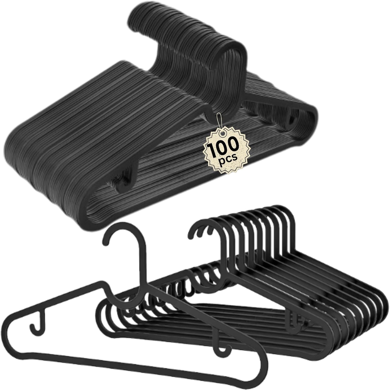 OKAM Slim Plastic Coat Hangers 100 Pack Thin, Flat, Black Clothes