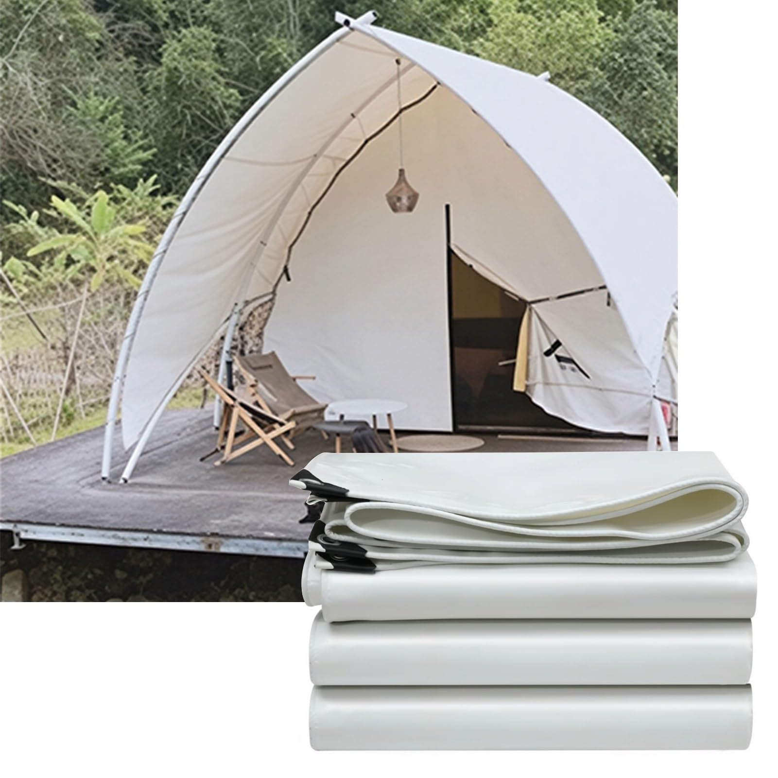 DMCHENGMA Tarp Sheet 500g/m² White Tarpaulin Cover Protection 2x6m, 1.8x1.8m Heavy Duty Canopy Tent for Furniture Garden Camping Ground Sheet with Grommets Outdoor Shade Tarp(2x4m(6.5ftx13.1ft))