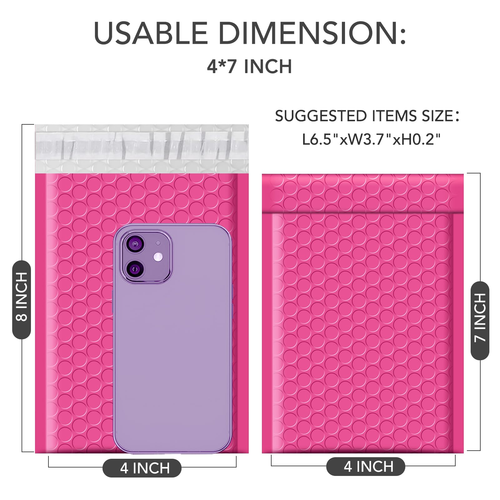 GSSSUSA Luftpolster-Versandtaschen, 10,2 x 20,3 cm, nutzbare Größe, 10,2 x 17,8 cm, selbstklebende Versandtaschen für den Versand von Schmuck, kleine Unternehmen, Rosa