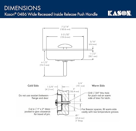 Kason 486 Wide Recessed Inside Release Handle (10486C00400)