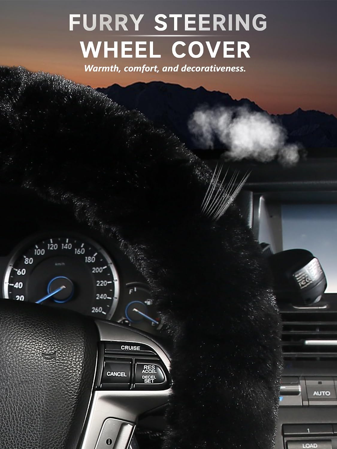 Cxtiy Warm Steering Wheel Cover with Handbrake Cover & Gear Shift Cover, Soft Fazzy Steering Wheel Wrap Faux Wool Fluffy for Winter 3 Pcs1 Set Fit Most of Car(Black)