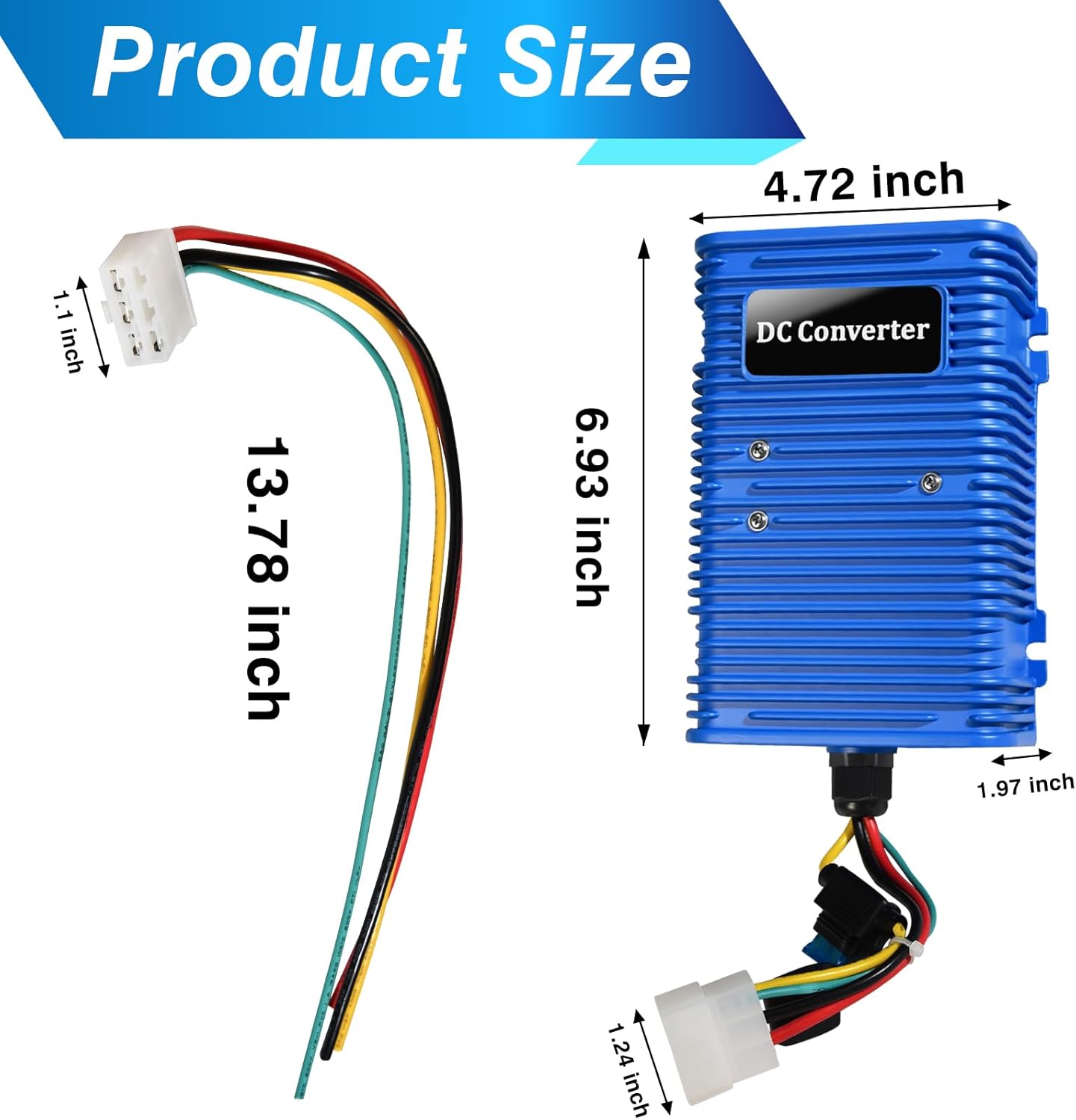 Golf Cart Voltage Reducer DC Converter Compatible with EZGO, Club Car, Yamaha, 36V or 48V to 12V, 30 Amp 360 Watts with Power Source, High Efficiency Power Regulator