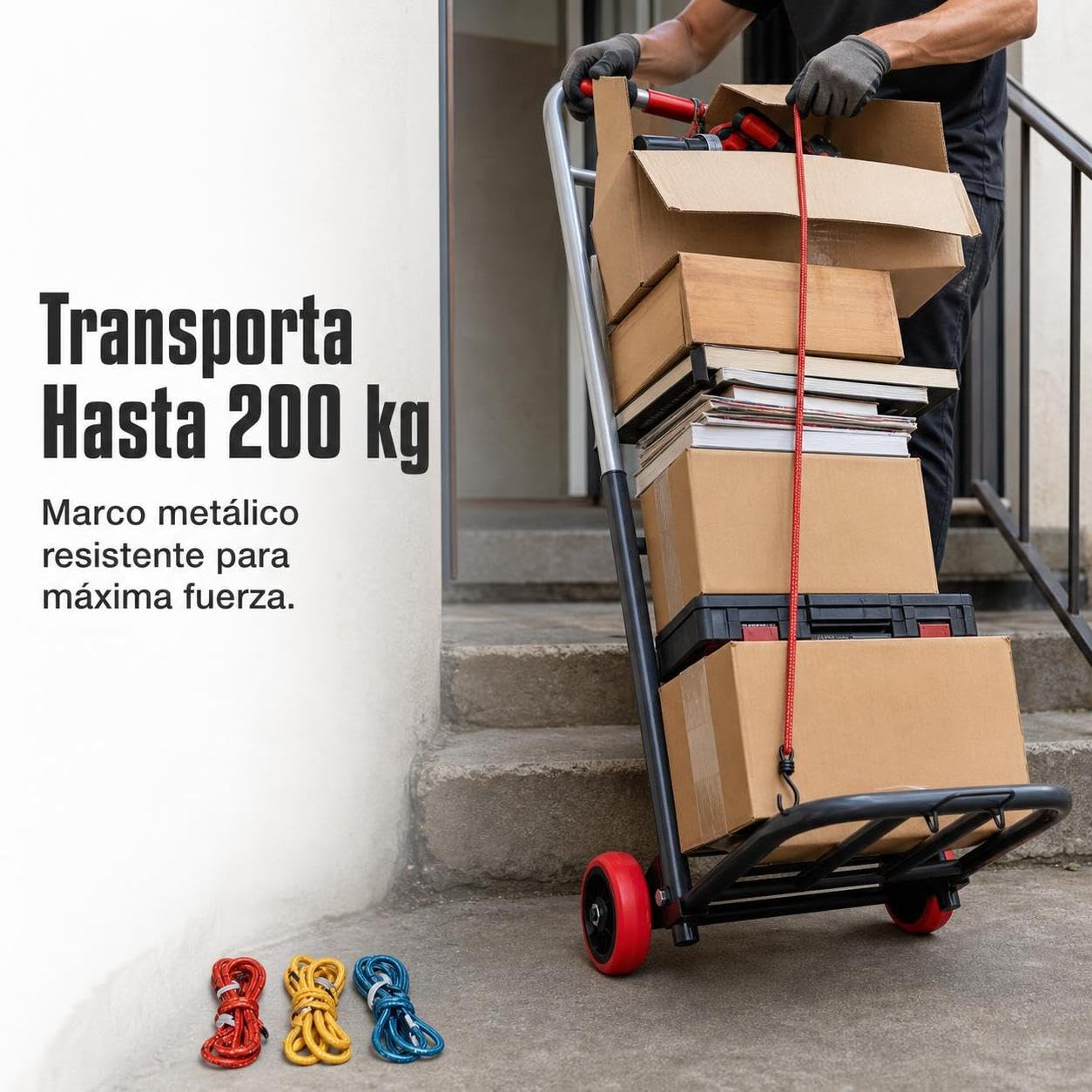 Manual Plegable Metal 200 kg, Acero Inoxidable, Carga máxima 200 kg, Cuerda elástica, Acero al Carbono, para Hogar, para Maletas, Rueda de Goma Resistente al, Grande 32