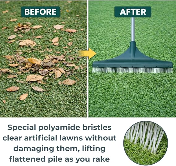 Artificial Grass Rake Brush for Synthetic, Astro Turf & Fake Grass, 78–130cm Adjustable Handle, 45cm Wide Head, Polyamide Bristles, Lifts Leaves, Pet Hair & Debris