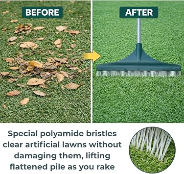 Artificial Grass Rake Brush for Synthetic, Astro Turf & Fake Grass, 78–130cm Adjustable Handle, 45cm Wide Head, Polyamide Bristles, Lifts Leaves, Pet Hair & Debris