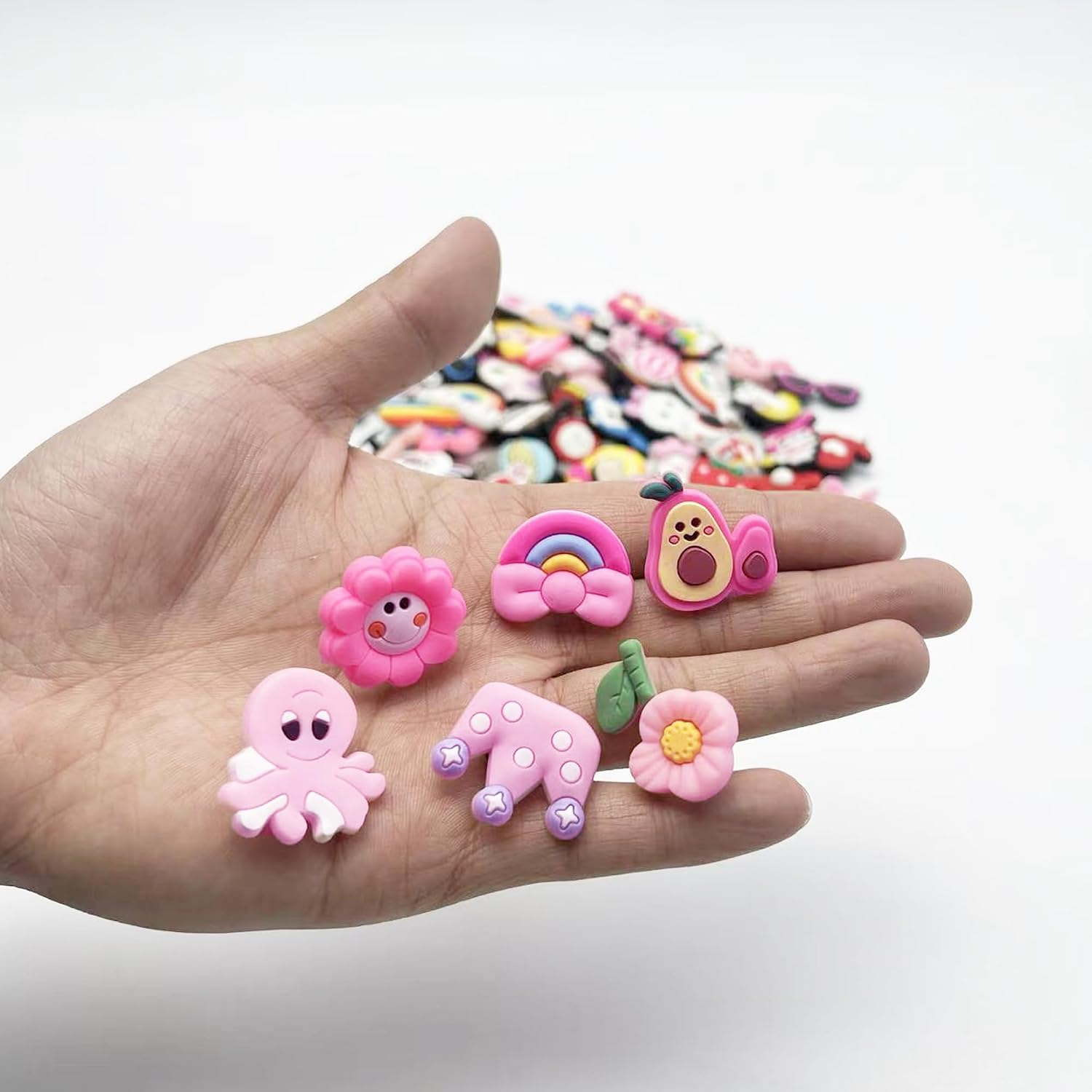 30/50/100 Pcs Random Pink Shoe Charms for Girls, Cute Cartoon PVC Shoe Decoration Accessories Suitable for Shoes Clog Sandals