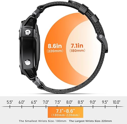 Vista 46 de Compatible con Garmin Fenix 7X/Fenix 6X/Fenix 5X/Fenix 8 2.008 in/5X Plus/6X Pro/7X Pro, correa de nailon Quickfit 26 para Tactix 7/Descent