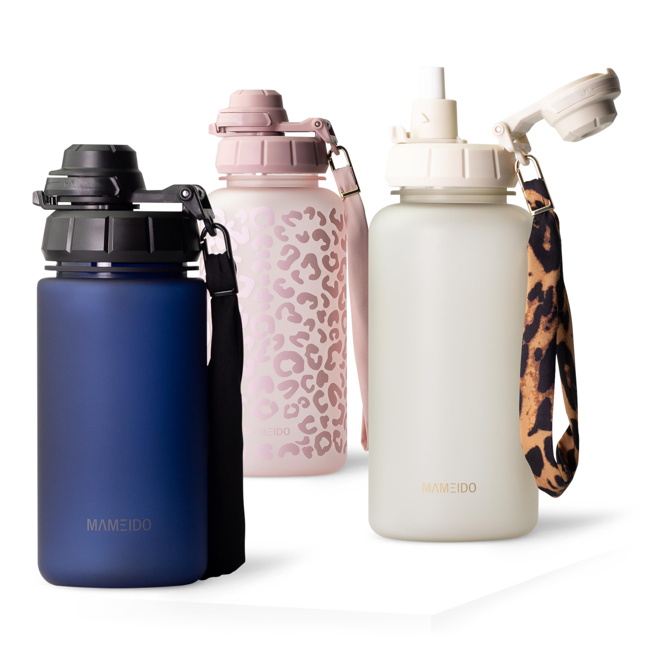 MAMEIDO Trinkflasche mit Strohhalm & Trageschlaufe aus Tritan 500 ml, Wasserflasche auslaufsicher, Flasche BPA-frei für Jungen & Mädchen (Dark Night)