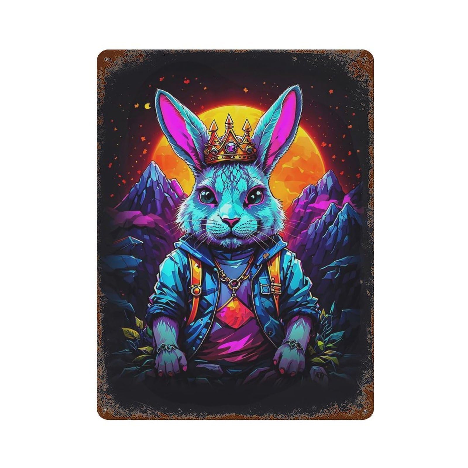 King Neon Rabbit Aged Metal Wall Plaque 15.7"x11.8", for Shed, Workshop And Garage Wall Decor, Old School Wall Decor