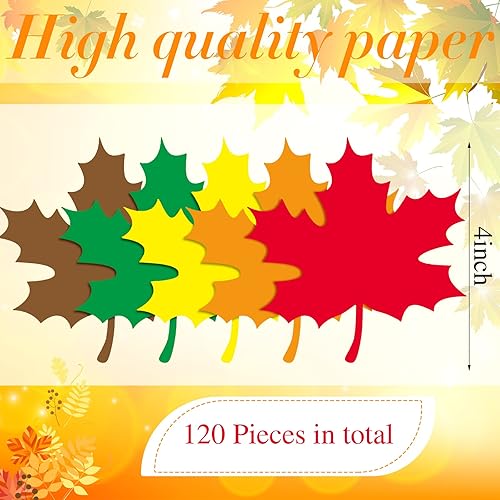 Miniatura 8 de Demissle Recortes grandes de hojas de otoño, recortes de hojas de papel de arce de 4 pulgadas para tablón de anuncios con puntos de pegamento, hojas