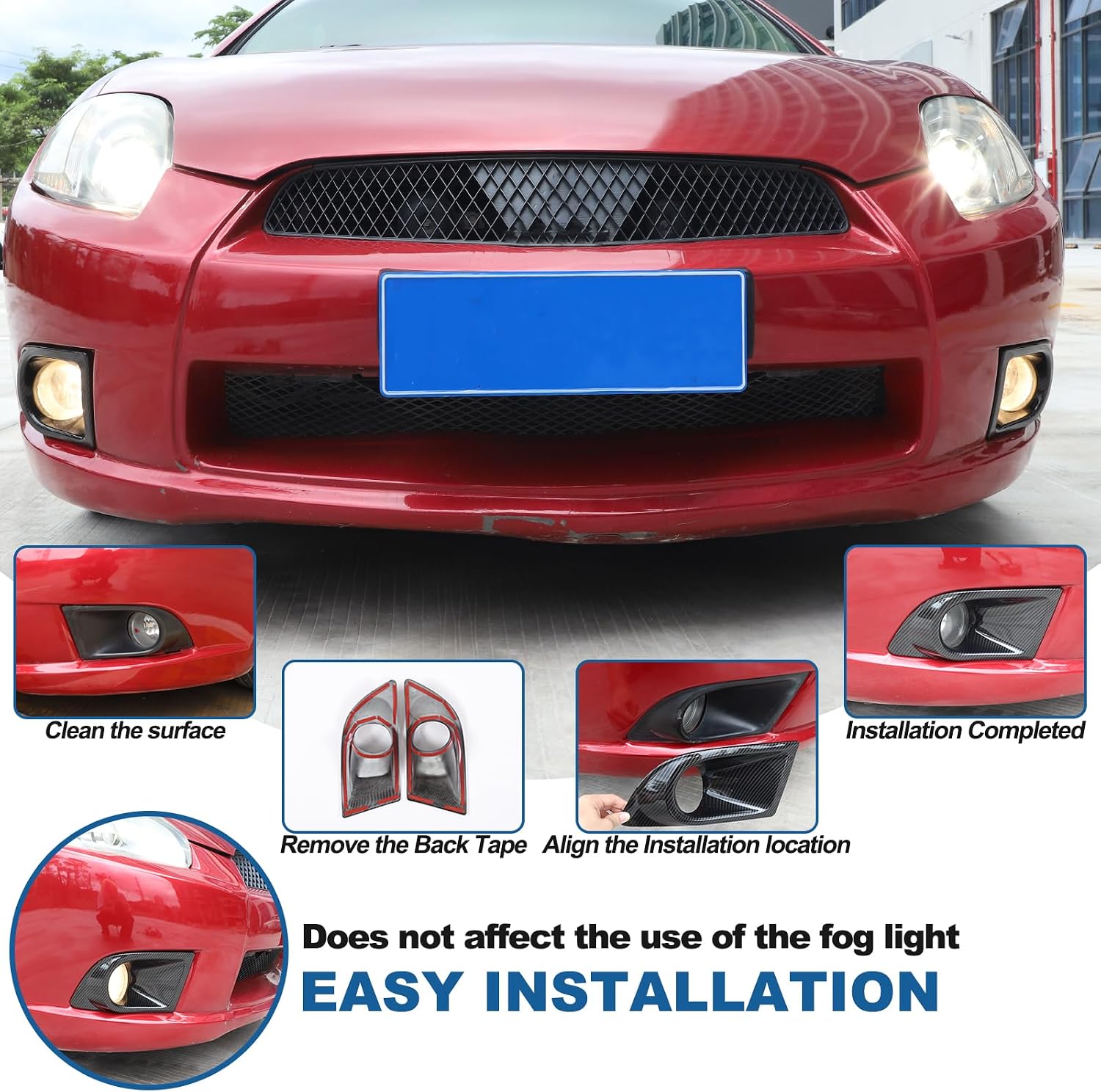 Sekhyna Front Bumper Fog Light Lamp Cover Trim,Left and Right Fog Light Trim Frame 2PCS,ABS Fog Light Lamp Trim Kits Compatible with Mitsubishi Eclipse 2006-2011 Auto Accessories (ABS Carbon)