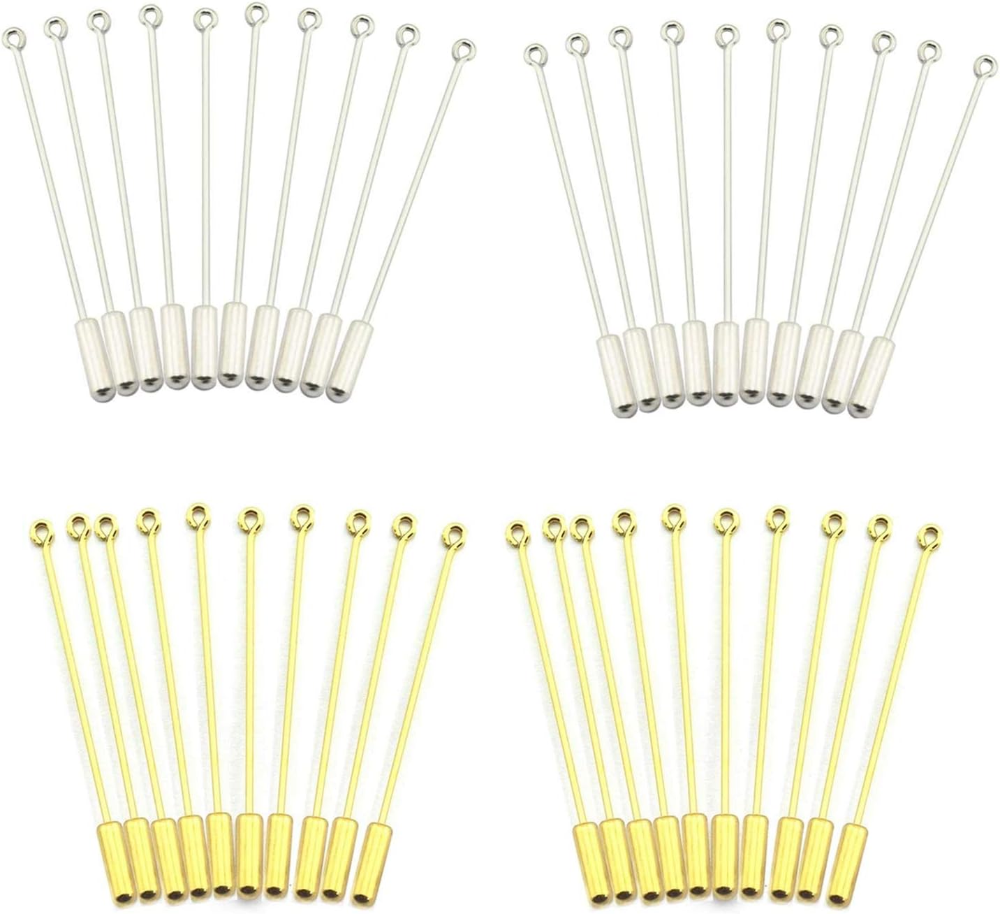 40 Pcs Silver Gold Metal Stick Pin,Copper Brooch Safety Pins Long Needle Eye Pin for Men Women Suit Tie Hat Scarf DIY Handmade Costume Jewelry Accessories,with Stopper Ends