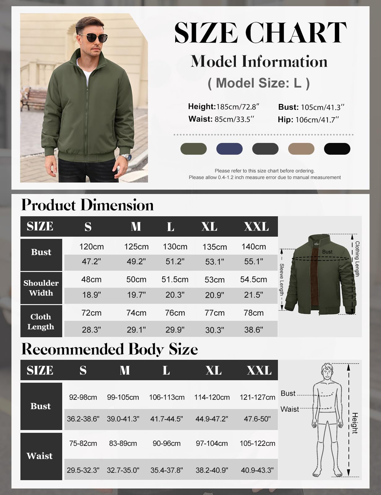Lonya Giacca Bomber Invernale Uomo Giubbotto Pile Termica Aviator Jacket Antivento Impermeabili Casual Con Cerniera e Tasche