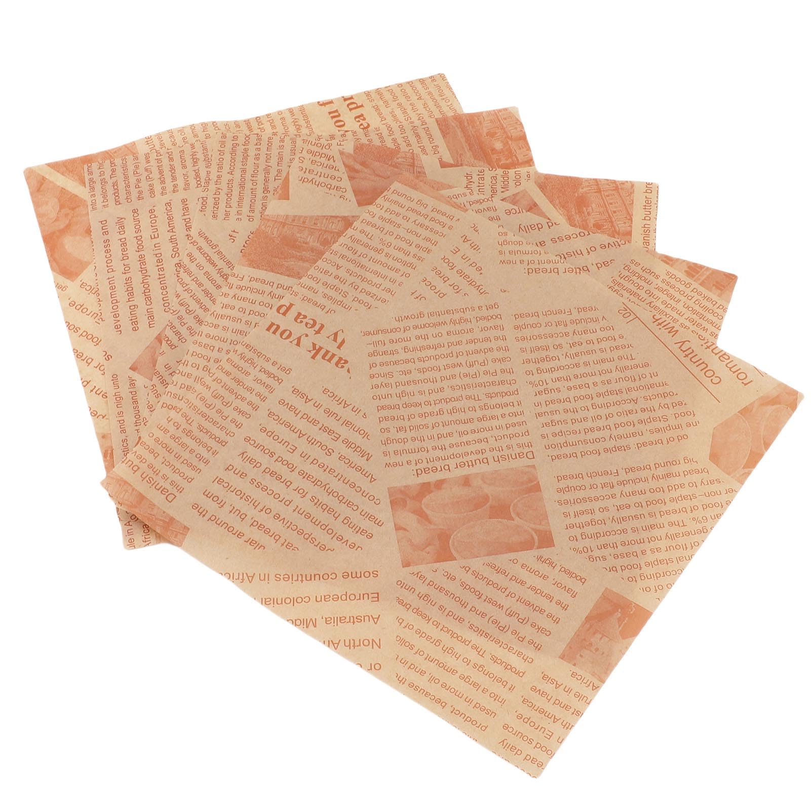 Grease Proof, High Temperature Proof, Versatile Design Frying Paper 500 Sheets, Material Pulp Food Basket Liner for Baking (Cowhide Color Newspaper Printing)