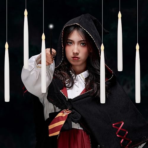 Miniatura 4 de GenSwin Velas flotantes de 10.8 pulgadas con temporizador remoto de varita mágica, velas cónicas sin llama parpadeantes que funcionan con pilas,