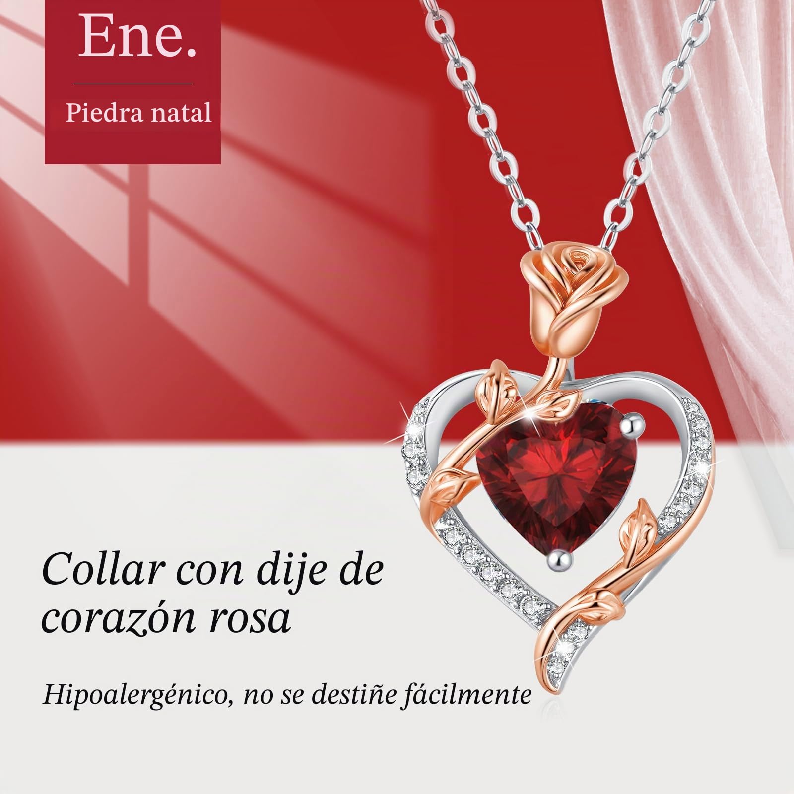 Collar Mujer con Colgante Corazon Rosa Joya Mujer Regalos para Mujer Mama | San Valentín Aniversario Día de la Madre Navidad Cumpleaños Joyas Regalos para Mujer Mamá Novia Ella