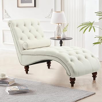 Velvet Chaise Lounge,Chaise Lounge Indoor with Comfortable Pillow and Solid Wood Legs,Suitable for Living Room Bedroom OfficeBeige