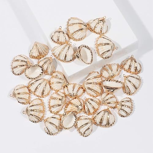 Miniatura 8 de Happyyami Llavero collar 12 piezas de colgante natural chapado en oro Cowrie espiral conchas encanto playa joyería fabricación de cuentas DIY