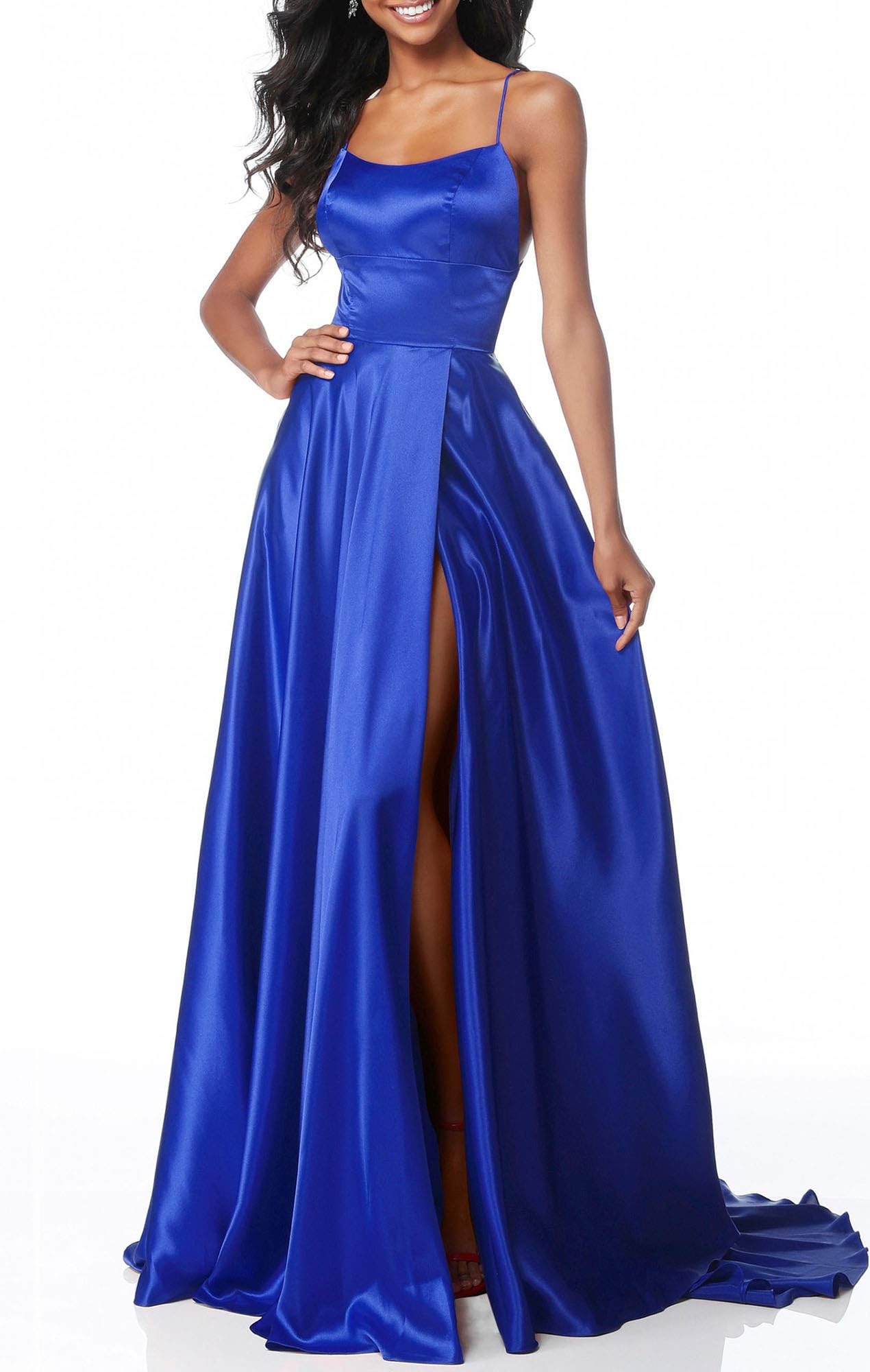 Long Satin Spaghetti Strap Prom Dress