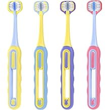 3-Sided Toddler Toothbrush 4-Pack | Ultra-Soft Bristles for Ages 1-12 | 4 Fun Colors Gentle, 360 Cleaning, Comfortable for Sensitive Gums, Easy-Grip Handle & Quick Cleaning