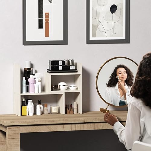 Miniatura 2 de TY ARTS & CULTURE - Organizador de almacenamiento de escritorio de madera expandible multiusos, estante de exhibición, estante de mostrador,