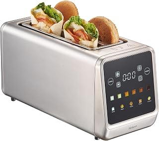 Yabano Tostadora 4 Rebanadas con Pantalla Táctil & Función Memoria, Tecnología Single-Slice, Temporizador, Función Descongelar & Recalentar, Tostadora de Acero Inoxidable con 6 Niveles de Tostado & 5