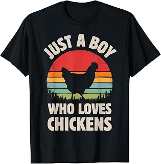Chicken Just A Boy Who Loves Retro Farm Animal Farmer Sunset T-Shirt