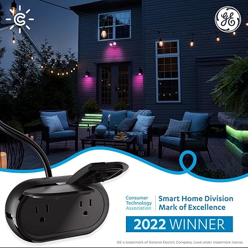 Miniatura 11 de GE Cync - Enchufe inteligente, enchufe Bluetooth para exteriores y Wi-Fi, enchufe resistente a la intemperie, funciona con Alexa y Google, negro